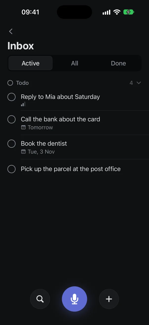 Yappa's task list on iPhone: tasks with due days.